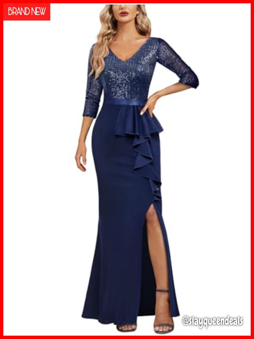 Elegant Sequin V-Neck Mermaid Long Dress Formal Evening Party Gown